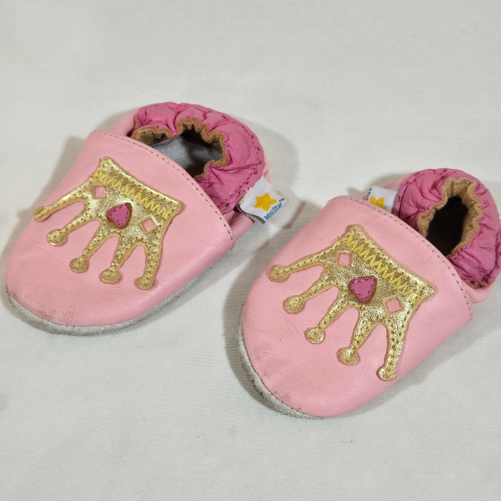 Ministar Infant‎ Leather Shoes Pink Gold Crown Soft Sole Baby Shoes